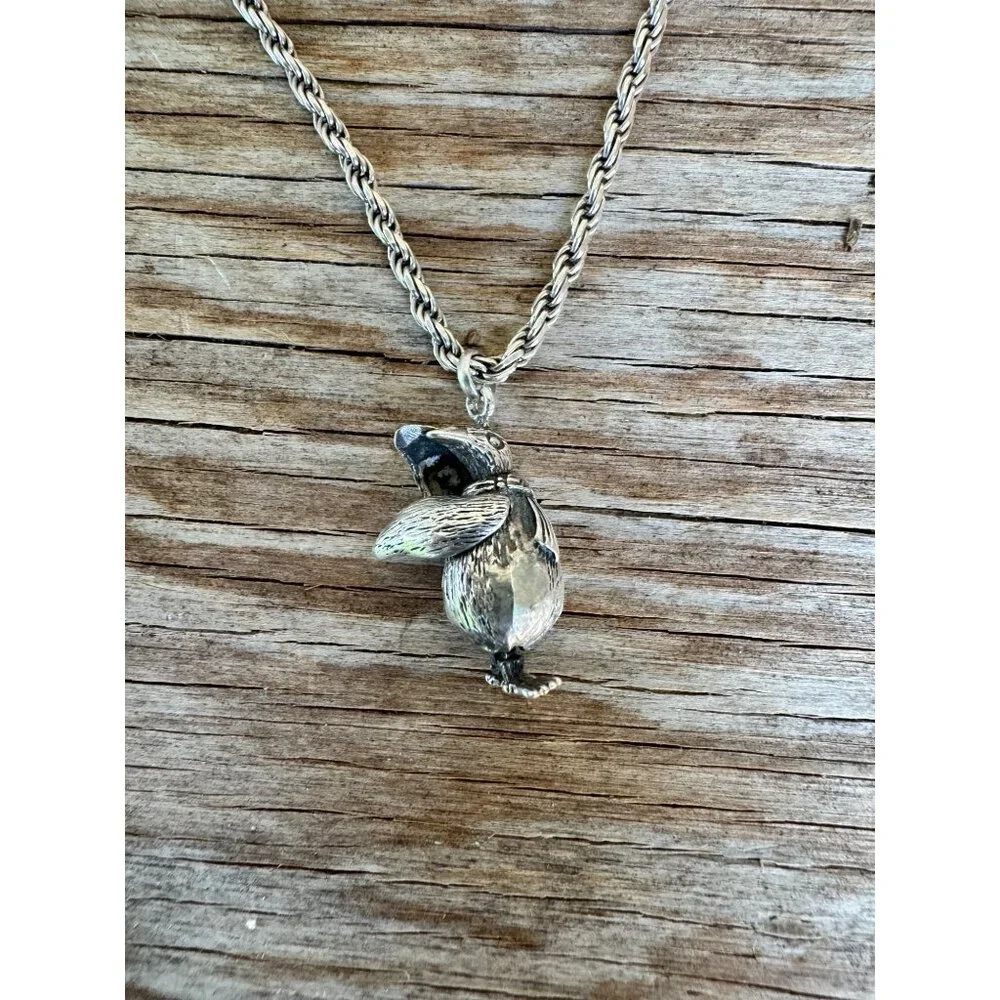 Vintage Sterling Silver Articulated Penguin Necklace 18" Rope Chain 12.15 G - Picture 3 of 5